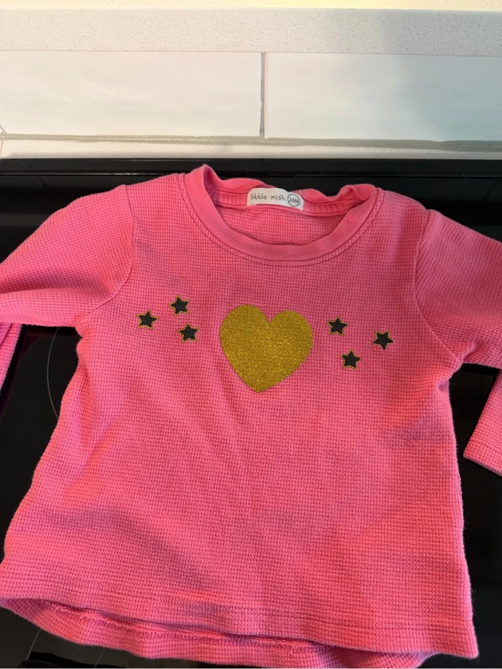 Little Mish Pink Top and Black Leggings Heart Set